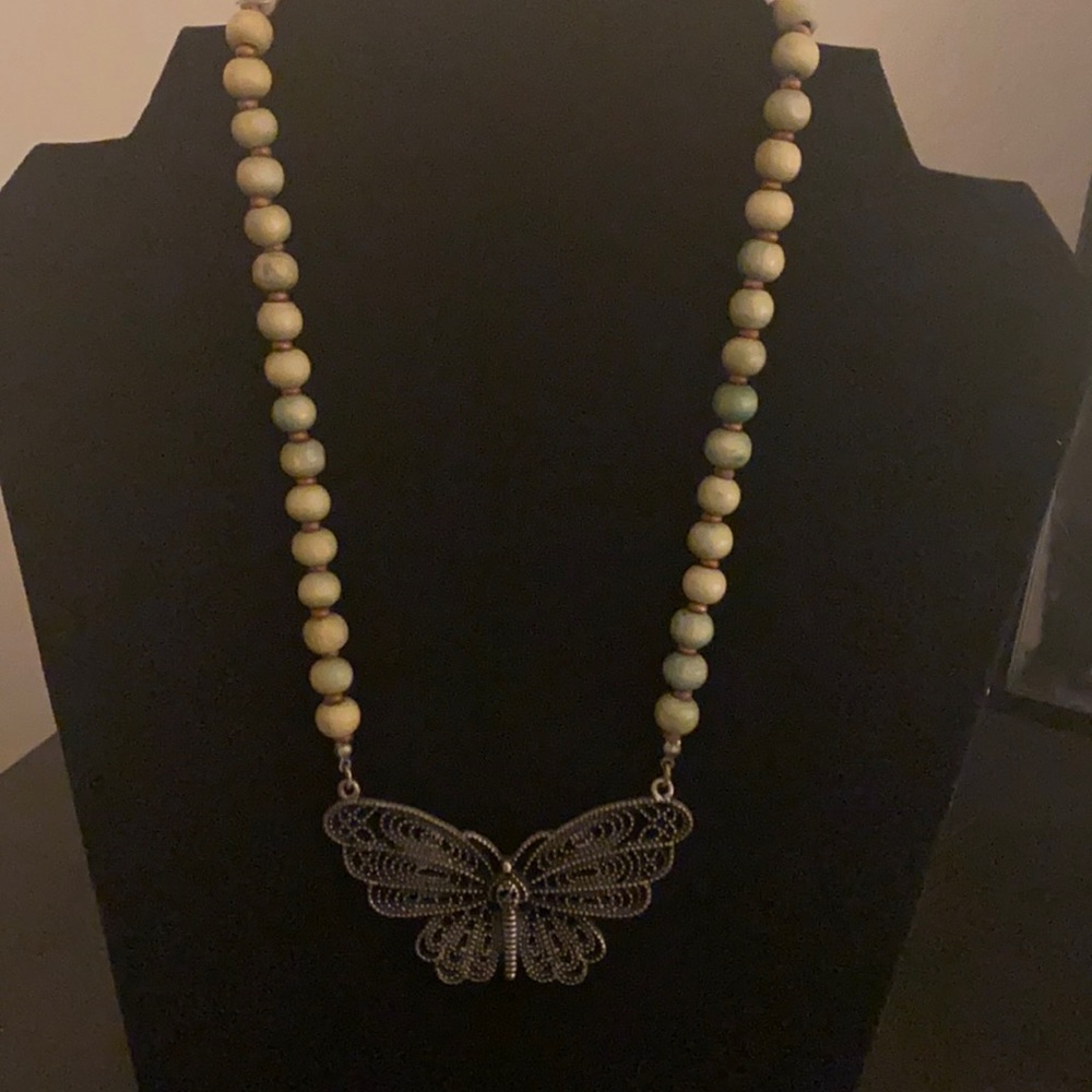 Butterfly wooden beaded necklace